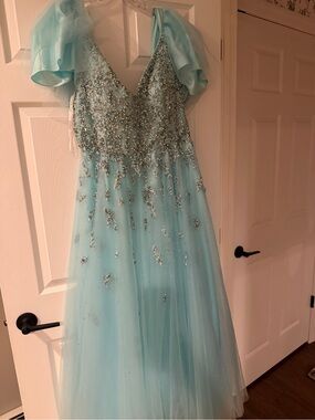 Jovani Light Blue Sequin Tulle  Formal Dress size 20